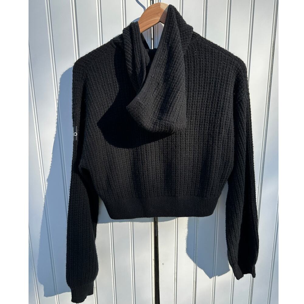 Alo Yoga Cashmere Plush Waffle Full Zip Hoodie Black Size Small $348 EUC Crop - Picture 4 of 16